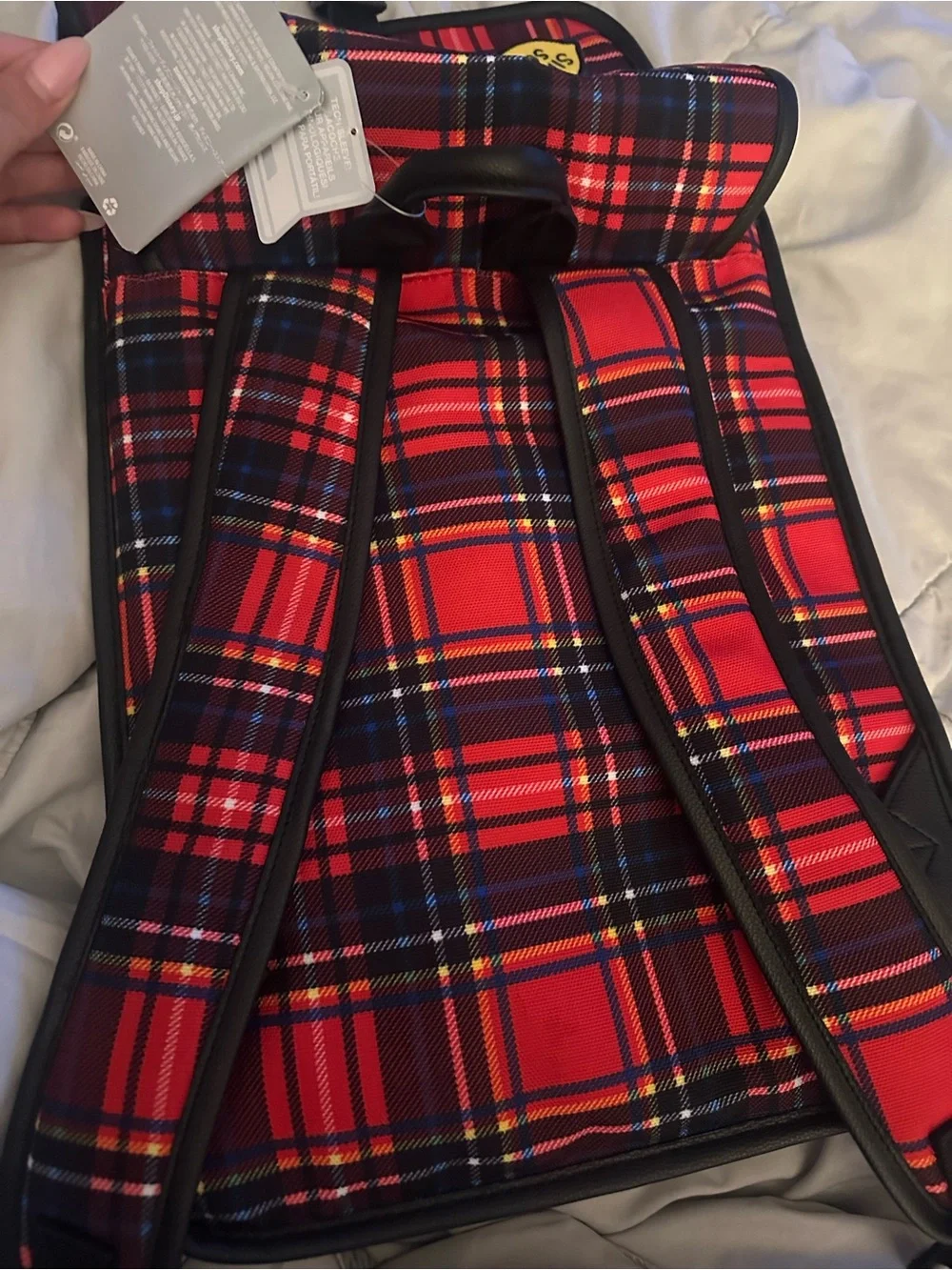 Disney Cruella  Red Plaid Patch-Accent Backpack